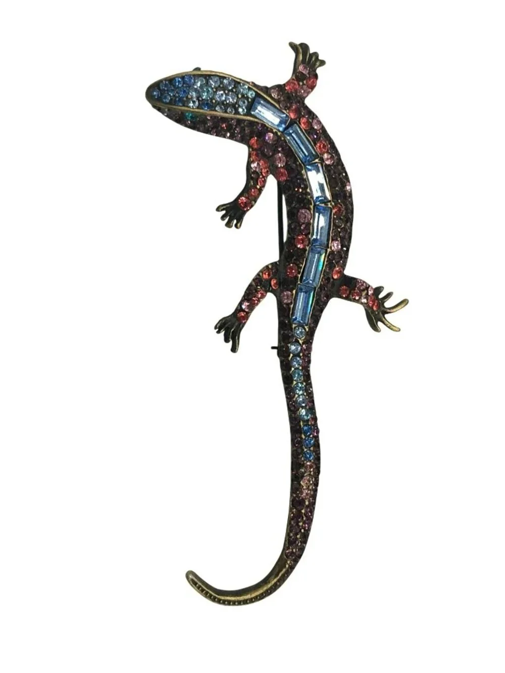 Jay Strongwater Lizard Salamander Pink Blue Swarovski Crystal Stones Brooch Pin